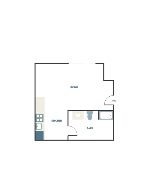 Floor plan for studio, 1 bath, 334 sqft